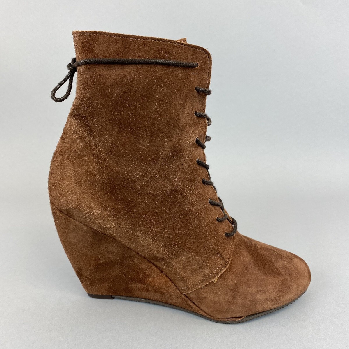 KG BY Kurt Geiger Brown Leather Suede Ankle Lace Up Wedge Booties Boots 38  UK5
