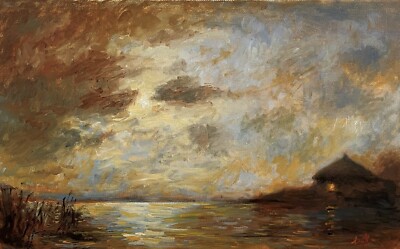 Original Ölgemälde. Zuhause: Mond & Ferienhaus. Tonalistische Kunst, Direct J Smith.