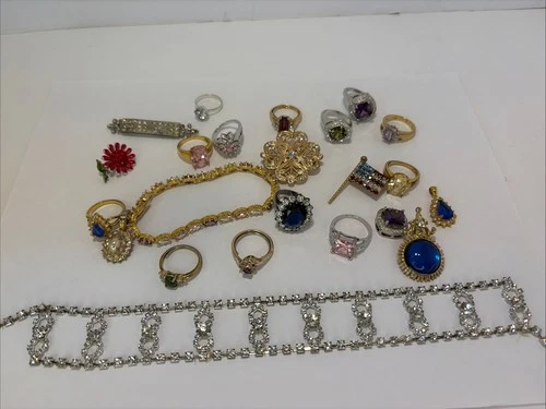 Vintage Shiny Costume Mix Jewelry Lot Pieces Repair See Pictures