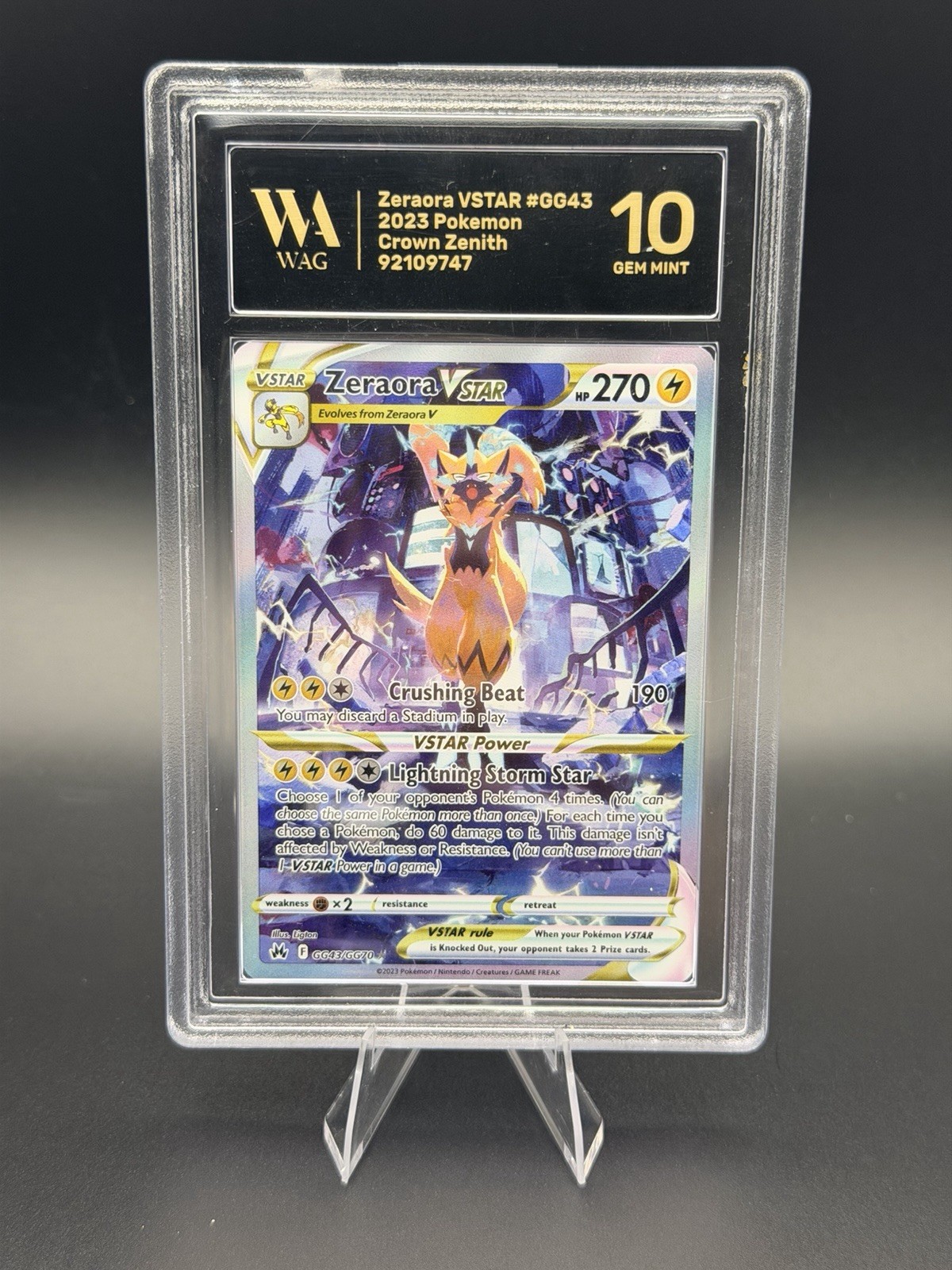 Pokemon 2023 Crown Zenith GG Zeraora VSTAR GG43/GG70 Full Art Holo WAG 10