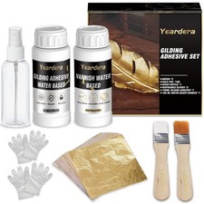Gold Leaf Kit, 100ml Gilding Adhesive and Varnish with 100 Gold Leaf Sheets f...
