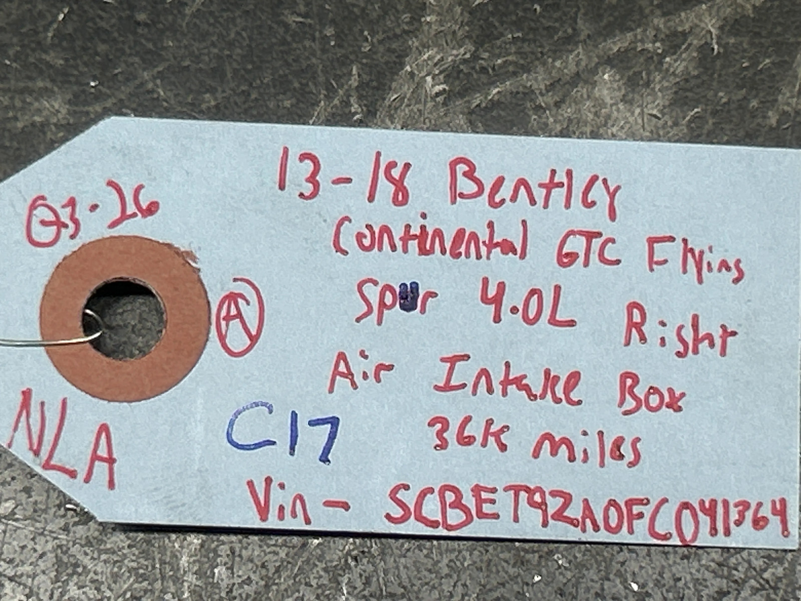 Bentley Continental GT 2013-2018 Right Air box top P/N 3W0129601F