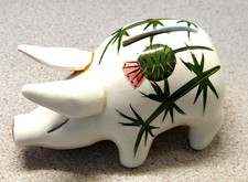 Vintage PLICHTA Ceramic Pig Figure Piggy Bank - Thistle Design - No Stopper