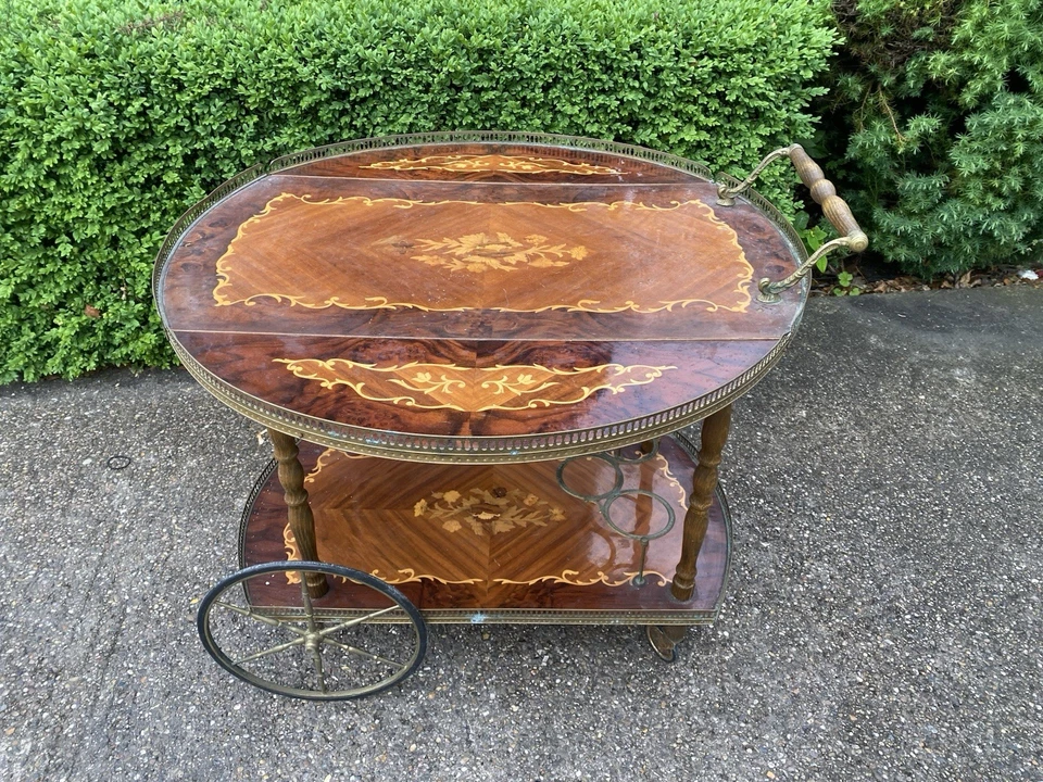 Beautiful Vintage Mid Century Two Tier Drinks Trolley BRASS BAR CART - Image 3 of 4