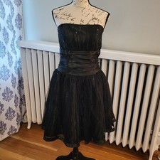 Y2K Vintage Jessica McClintock Gunne Sax Black Strapless Sequin Tulle Dress Sz 9