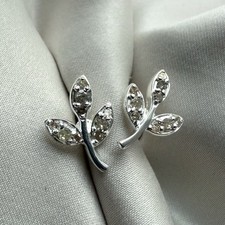 Natural Genuine Diamond leaf sterling silver earrings UK Seller