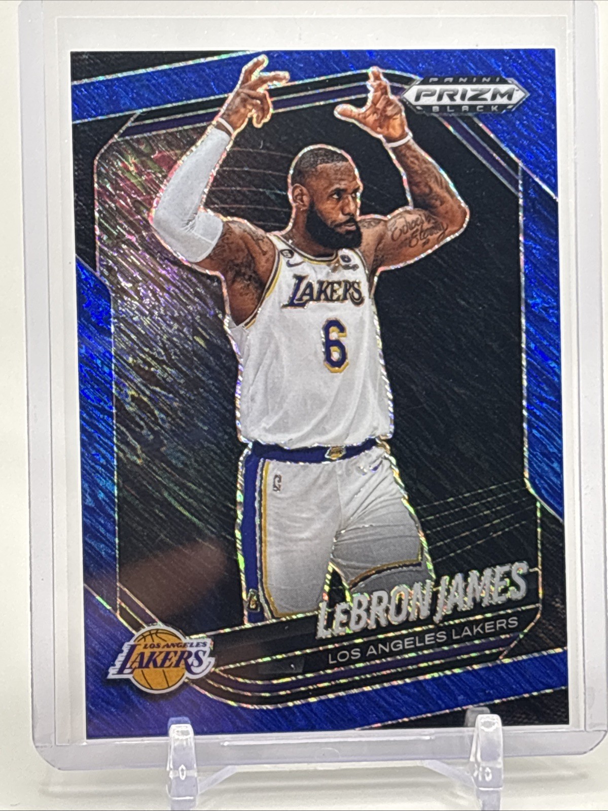 2024-25 Prizm Black LeBron James #52 Blue Shimmer FOTL Prizm /35 SSP LA Lakers