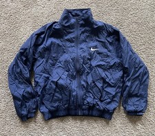 Vintage 90s Nike Swoosh Jacket Mens Small Navy Blue Full Zip Windbreaker Jacket
