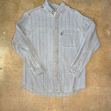 Woolrich Mens Medium Blue Button Down Shirt Geometric Pattern Long Sleeve