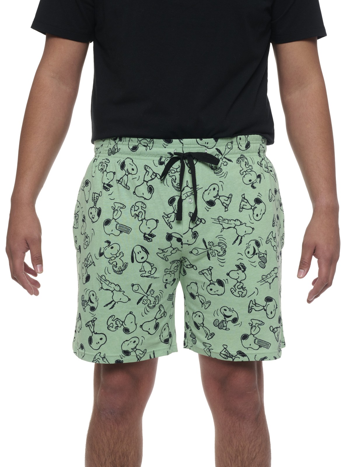 Mens Peanuts Snoopy Pajama Sleep Shorts Pockets Green