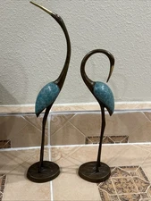 Crane Song Pair Brass Sculpture Statue Modern Wading Heron Birds ~ SPI 80102