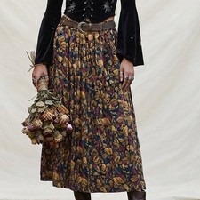 vtg floral midi Skirt Leaf Pleated 12P whimsigoth fairy grunge cottagecore dark
