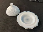 Vintage Miniature Etched Milk Glass Butter Trinket Dish Domed Lid Westmoreland