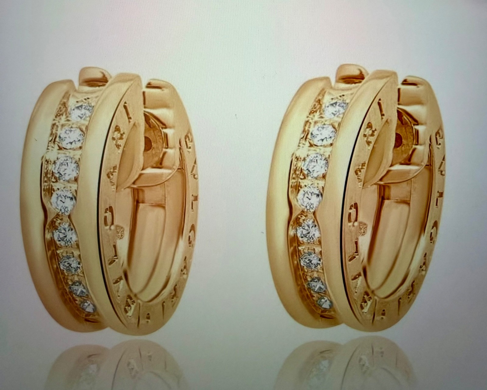 Authentic BVLGARI B.zero1 Diamond Earrings 18K Rose Gold Huggie Hoops Box Papers