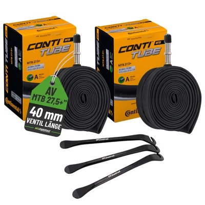 2x Continental Fahrrad Schlauch MTB AV 40mm für 27,5"+ 65/70-584 mit Reifenheber