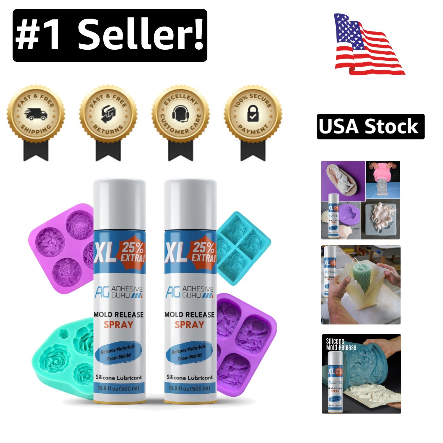 Silicone Mold Release Spray | 2 Pack 16.9 fl oz for Effortless Crafting