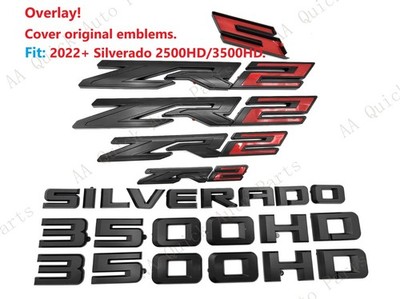 OVERLAY Matte Black Red Fender Rear Grille ZR2 3500HD Silverado Emblems 2024+