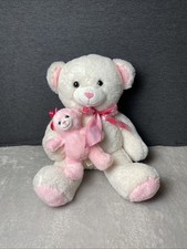 Dan Dee White Bear Plush Mom  Baby Pink Heart Bow 2018 Valentine Stuffed Lovey