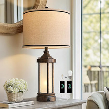 25'' Table Lamp for Living Room Bedroom Farmhouse Metal Lamps with 2 USB Ports,