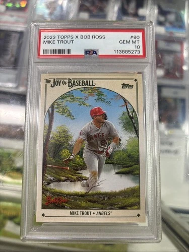 MIKE TROUT #80 LOS ANGELES ANGELS 2023 TOPPS X BOB ROSS PSA 10 - JOY OF BASEBALL