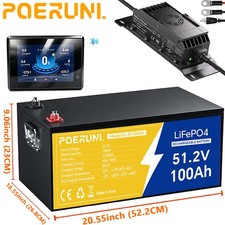48V 100Ah LiFePO4 Lithium Battery Built-in BMS with  20A Charger + LCD Monitor