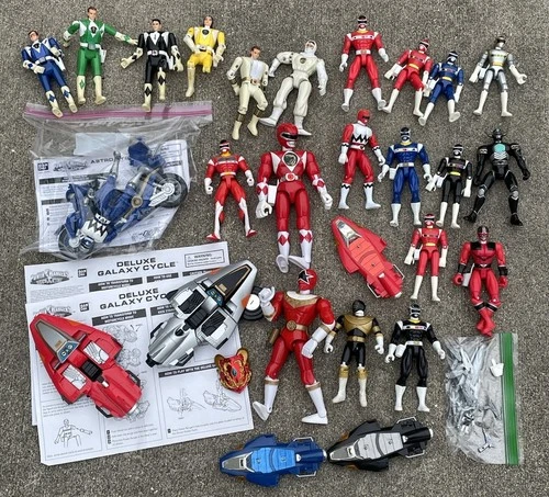 Vtg Bandai Power Rangers Action Figure Lot: Flip Heads Deluxe Galaxy Cycles Guns