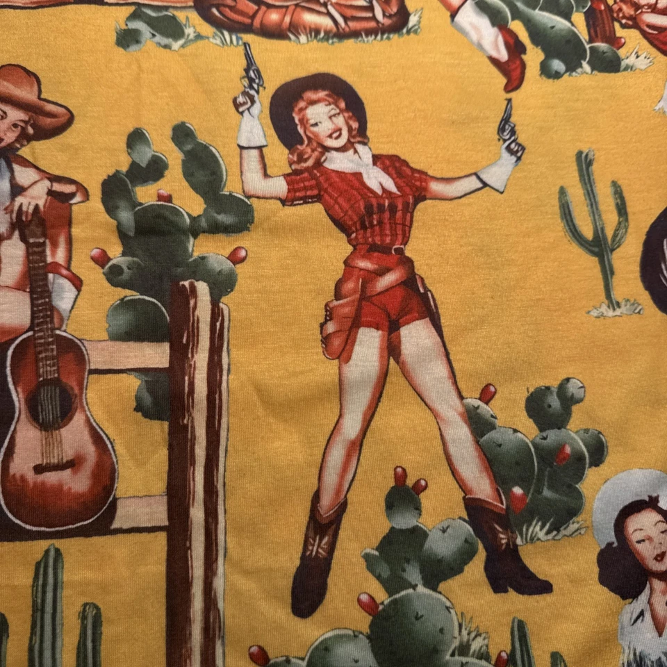 Camiseta estilo retro amarilla vaquera estilo pin-up cactus y caballos 2XL Foto 4 de 4