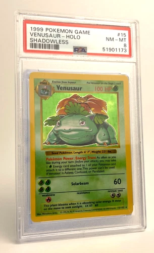 1999 POKEMON BASE SET SHADOWLESS #15 VENUSAUR-HOLO PSA 8