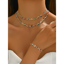 1 Bracelet+1 Necklace Elegant Fashionable Light-mature silver Colored Edge Heart