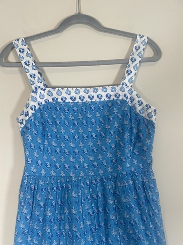 J Crew Turquoise Blue White Ikat Tiered Midi Dress Sleeveless 100% Cotton Sz 2 - Picture 5 of 18