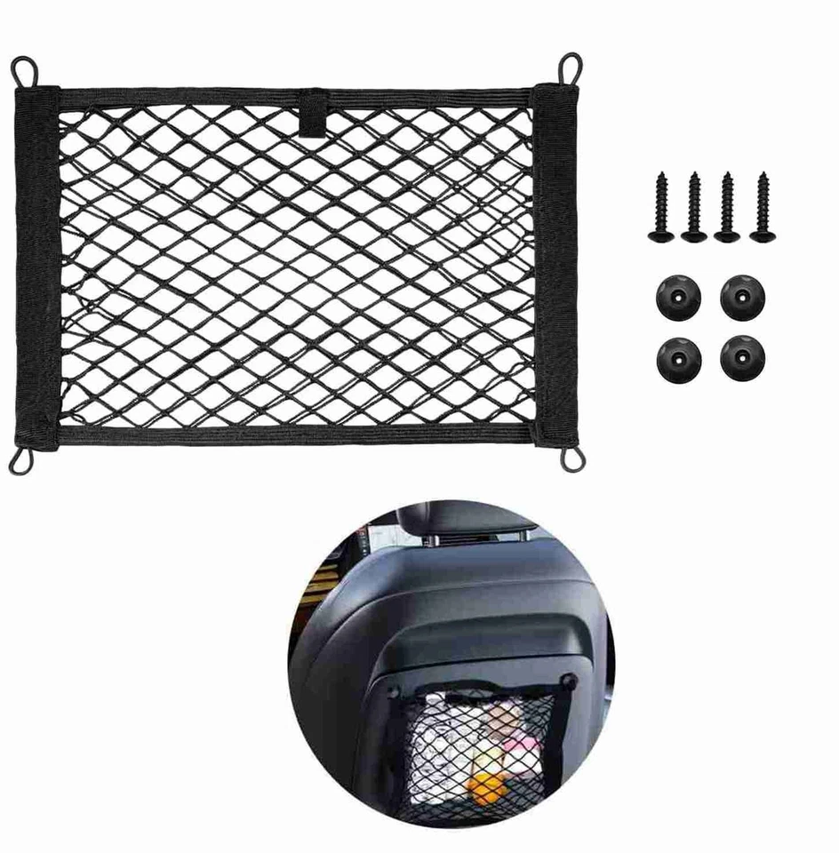 Trunk Storage Net Elastic Mesh Cargo Pocket Organizer Set Black W/Screws/Hooks Foto 2 de 4