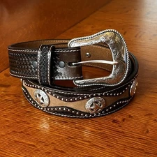 Ranger Belt Hand tooled Leather Stars Studded With Buckle Western Rodeo Mens 38