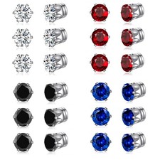 12 Pairs Red Blue Magnetic Earrings Clip on Non Piercing Earrings