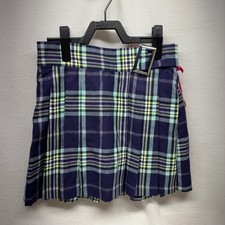 Justice Plaid Pleated Skirt Built-In Shorts Kids L 12 14 Girls Navy Green Yellow