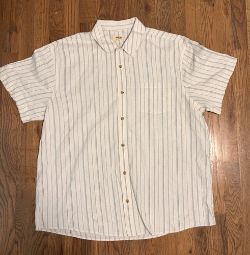 Marine Layer Mens Hemp Large White Striped Short Sleeve Button Up Shirt Coastal