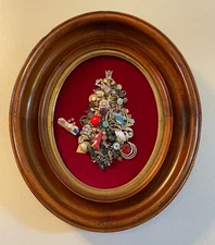 Beautiful Vintage Framed Costume Jewelry Christmas Tree Art, 12" x 14"