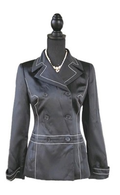 BCBG Maxazria Suit Jacket Sz S Black White Topstitching Double Breasted 2 4