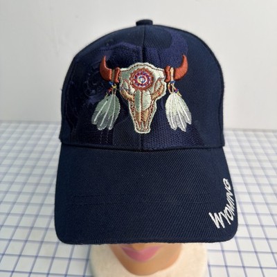 Wyoming Bison Skull Native Embroidered Hat Gecko Where Adjustable Hook-n-loop