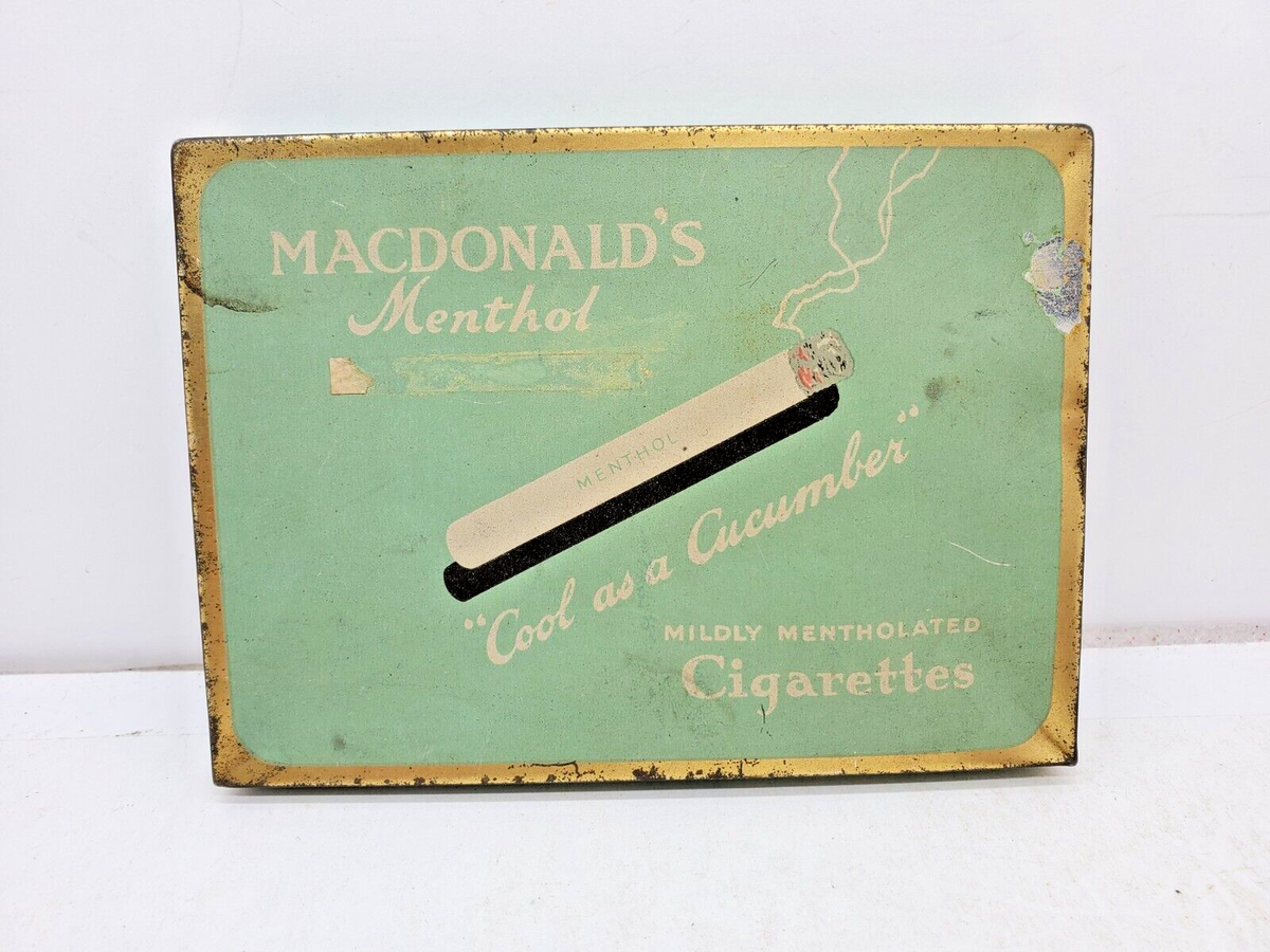 RARE MacDonald Tobacco Pale Green MENTHOL Flat 50 Cigarette Tobacco Tin -  Canada
