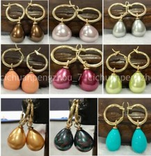 Pretty 15 Colors 12x16mm South Sea Drop Shell Pearl Dangle Leverback Earrings