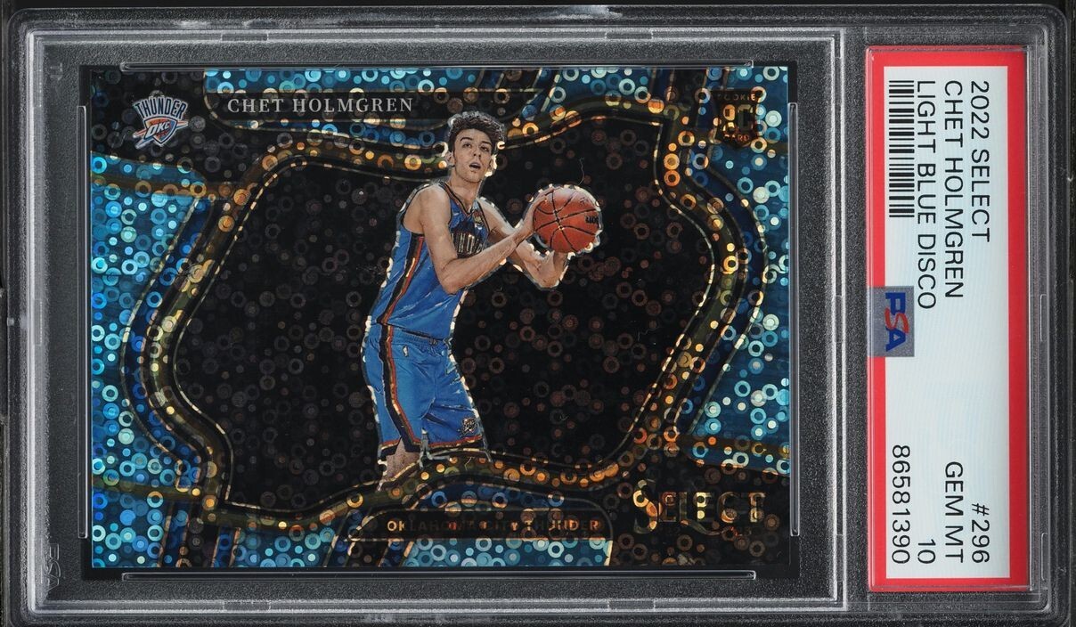 2022 Select Courtside Light Blue Disco #296 Chet Holmgren RC Rookie /99 PSA 10