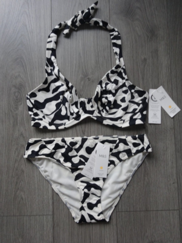 M&S MARKS & SPENCER BLACK MIX BIKINI SET UK SIZE 38D TOP SIZE UK 14 BOTTOMS