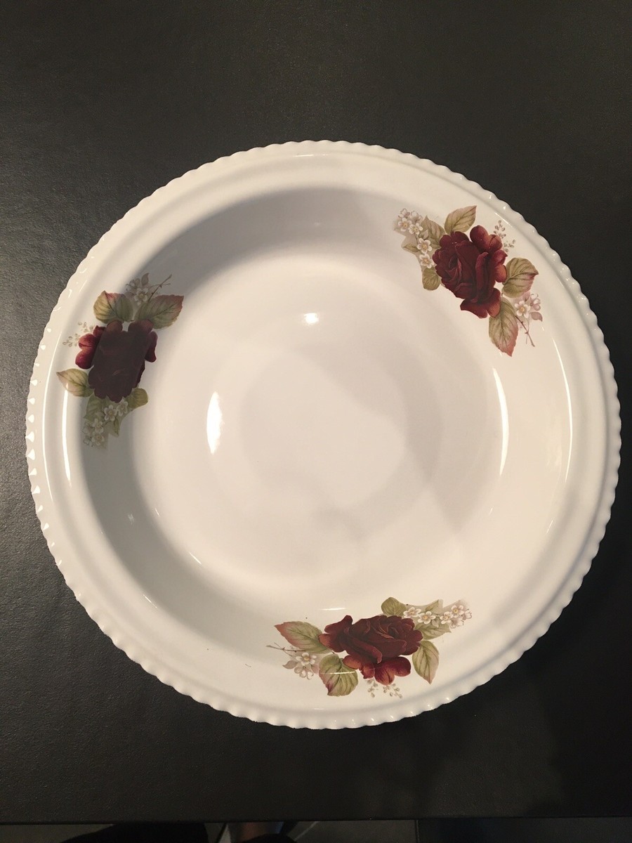Vintage '80s Enamelware Pie Pan Plate Dish Floral w/ Scalloped - Main Image
