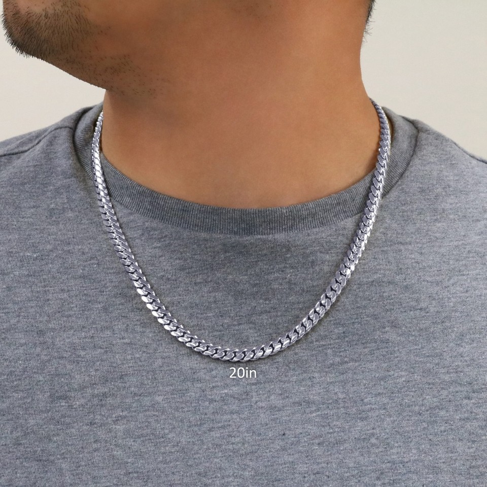 14K White Gold Solid 7mm Mens Miami Cuban Link Chain Necklace Box Clasp