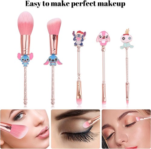 5X Cartoon Lilo and Stitch Cosmetics Brushes Eyebrow Makeup Tool Brush Set + Bag - Picture 7 of 7