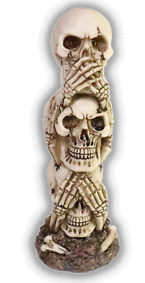 Skulls See No Evil Hear No Evil Speak No Evil Stacked Tower Gothic Figurine Ebay