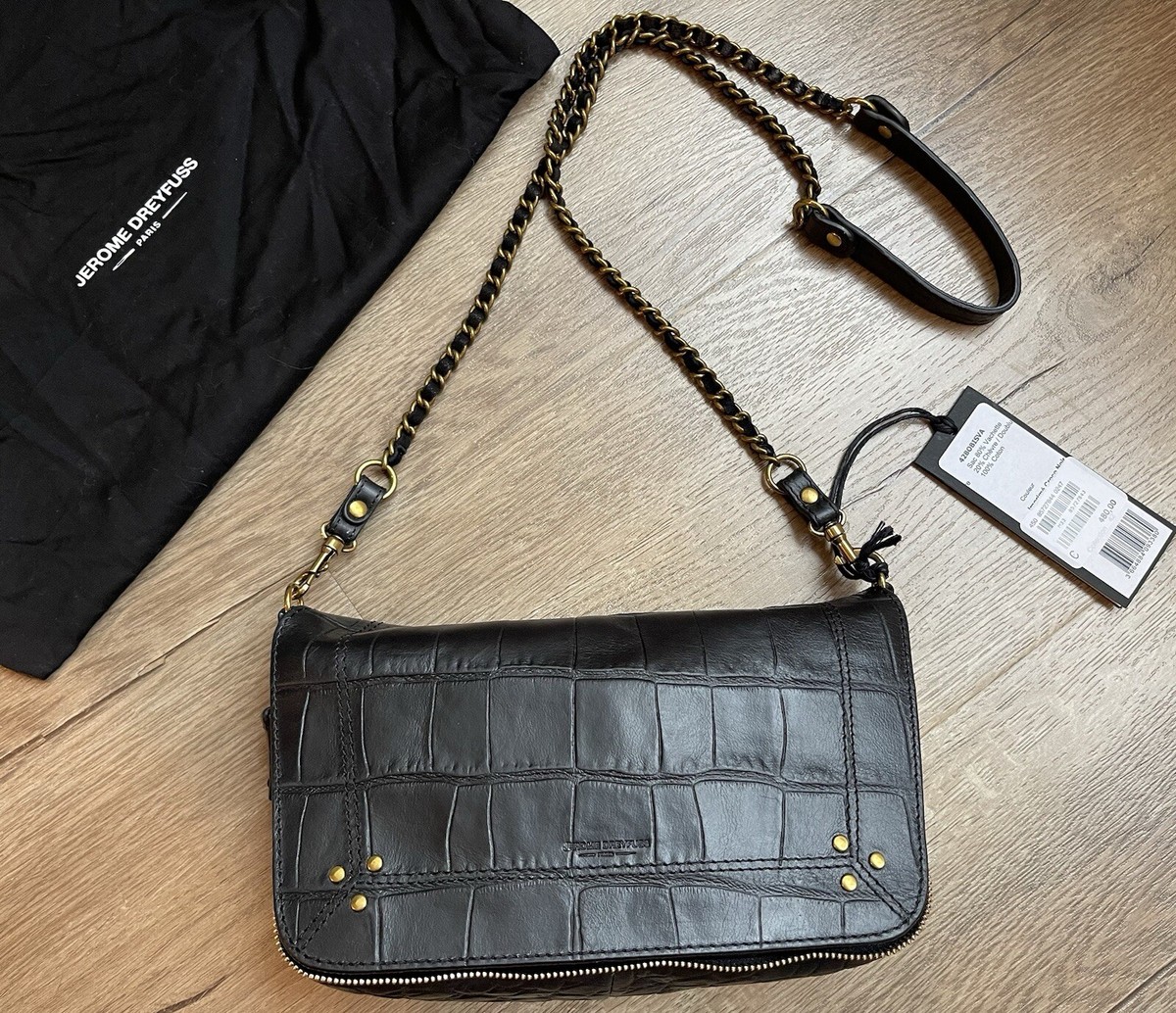 NEW Jérôme Dreyfuss Bobi S Croco Black Cowskin Leather NEW Jérôme Dreyfuss Bobi S Croco Black Cowskin Leather