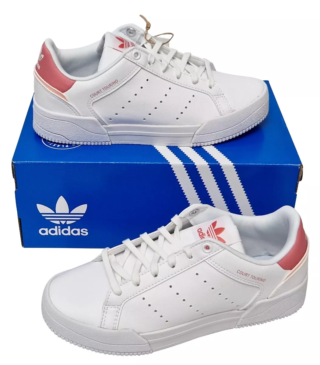 Adidas white hotsell pink trainers