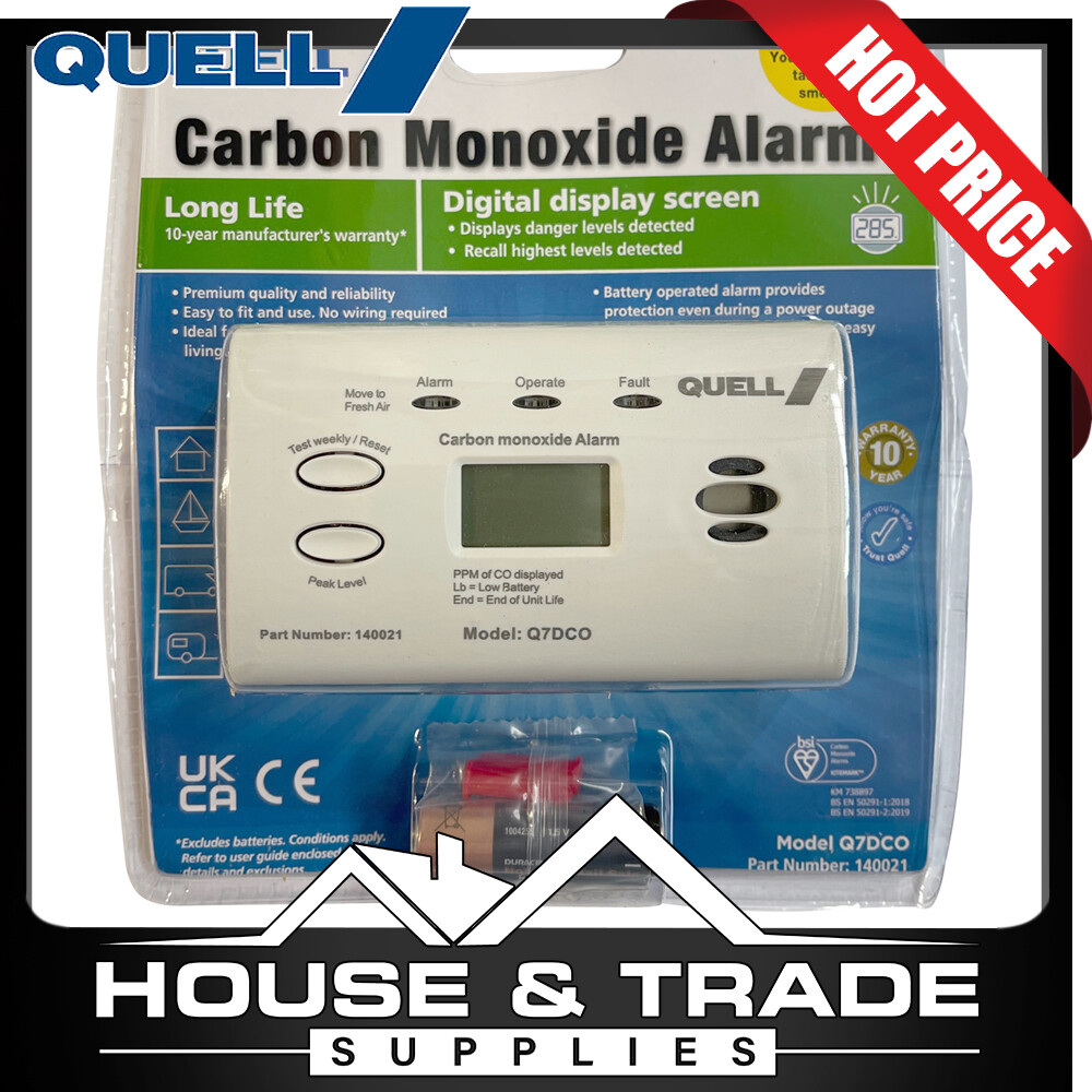 Quell Carbon Monoxide Alarm Detector With Digital Display Screen New