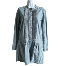 J. Crew Denim Dress Tunic Pleated Chambray Casual Size 4 Mini Boho Classic